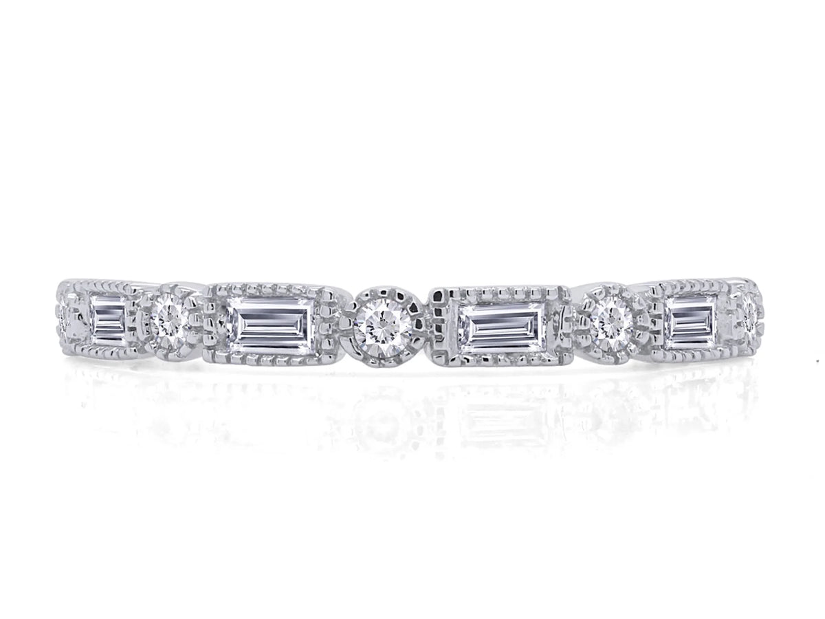 1/4 CT Baguette & Round Cut Natural White Diamond Half Eternity Band Ring In 10K Solid White Gold N979734