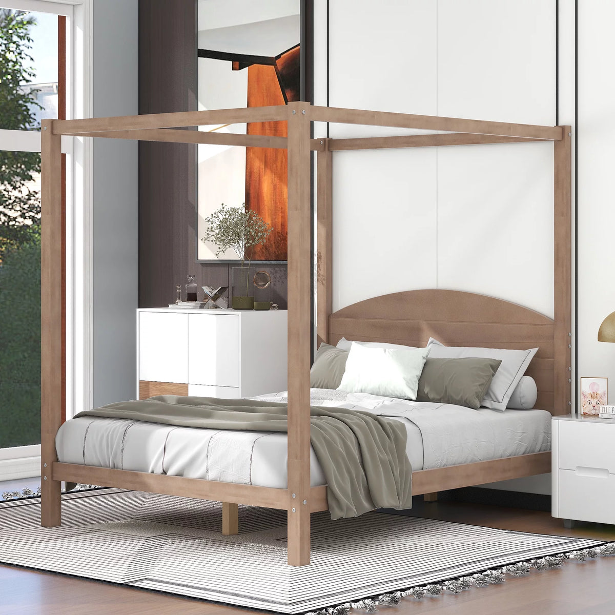 Queen Size Canopy Platform Bed with Headboard I773968