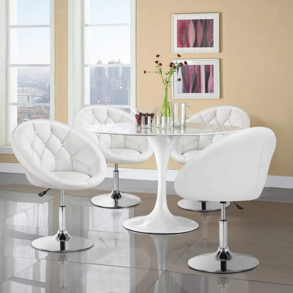 White Tufted Height Adjustable Swivel Accent Chair C58706