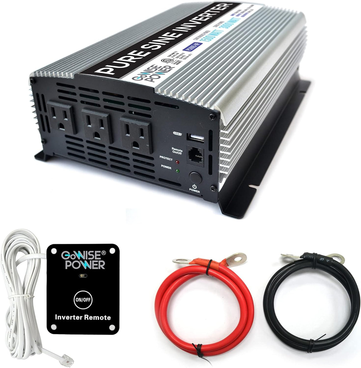 1500W Pure Sine Wave Power Inverter 12V DC to 120V AC with 3 AC Outlets Q973