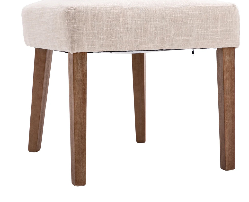 Beige Rattan Backrest Linen Upholstered Solid Wood Dining Chairs Set of 2 B1714