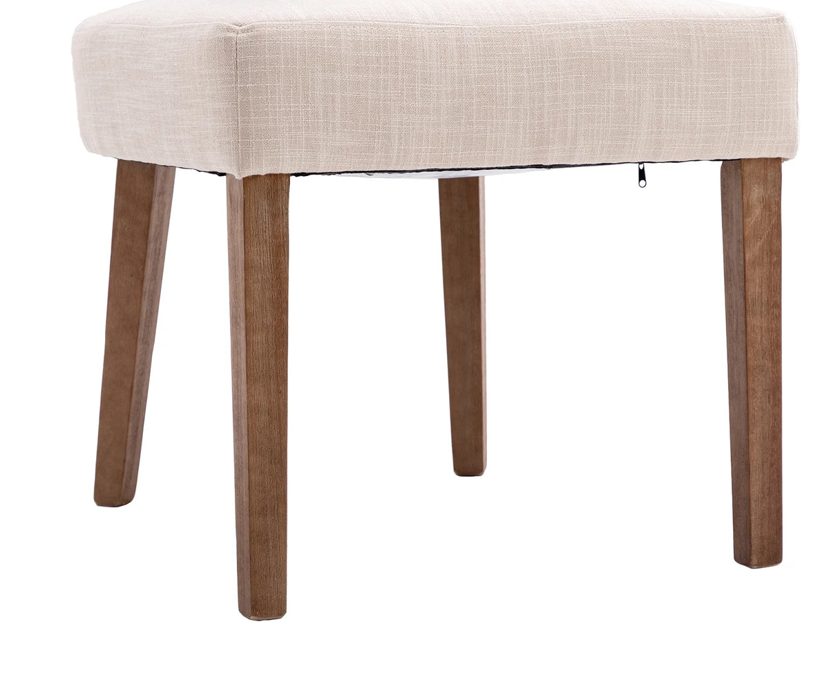 Beige Rattan Backrest Linen Upholstered Solid Wood Dining Chairs Set of 2 B1714