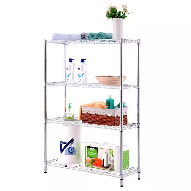 4-Tier Steel Wire Shelving Unit in Chrome D825326