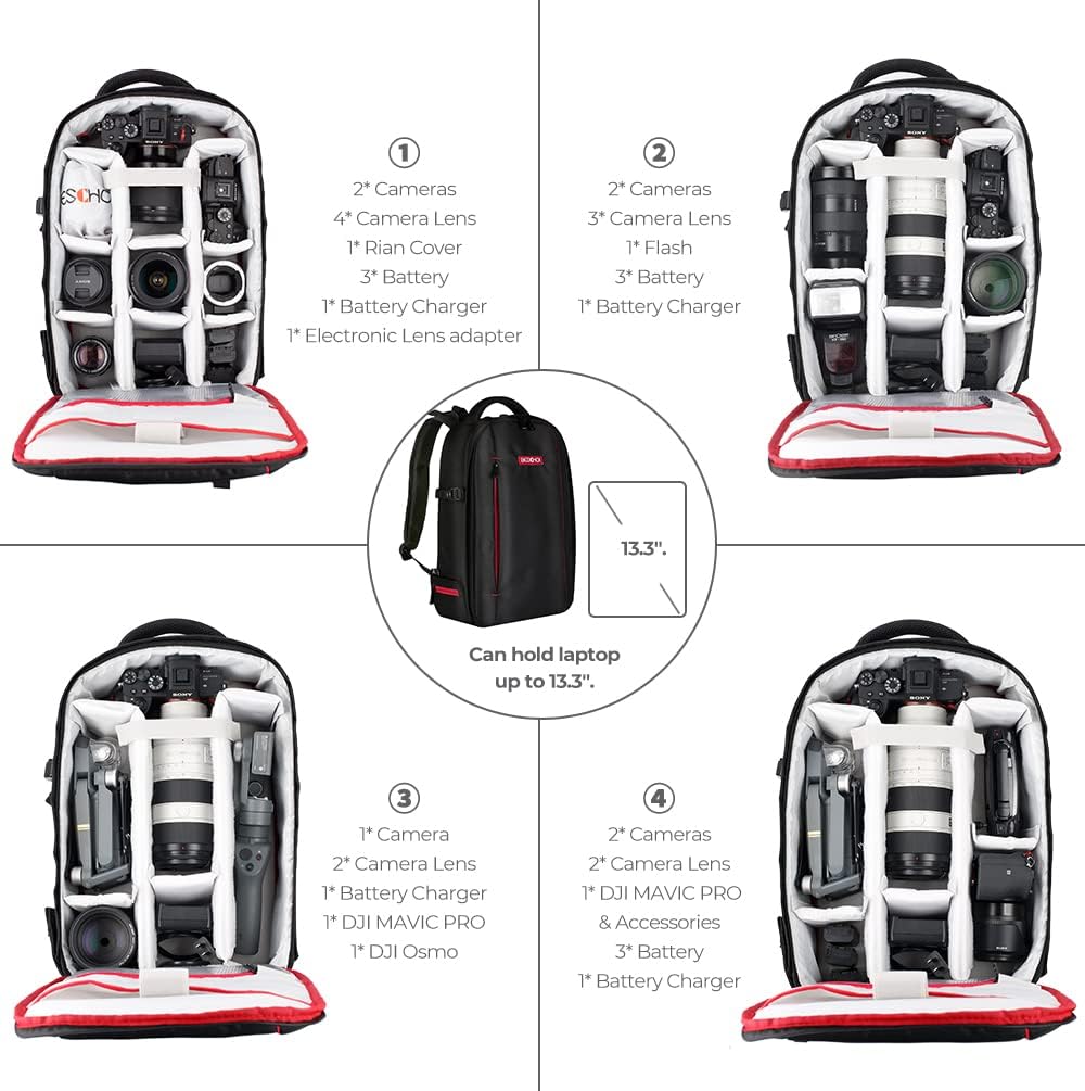 Black Large Waterproof DSLR Camera Backpack H54649